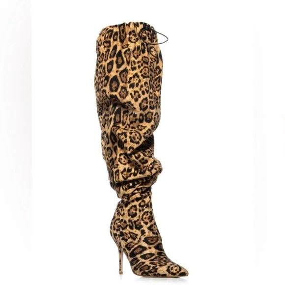 Azalea Wang Animal Print Leopard Slouchy Thigh High Boots